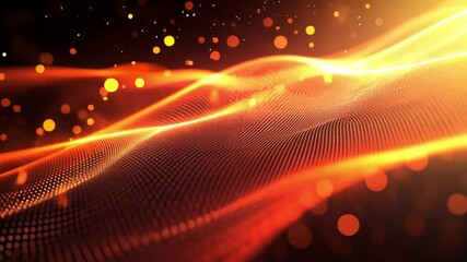 Poster - abstract wave of vibrant orange and red lights with depth