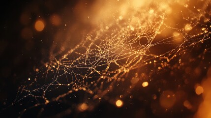 Golden intricate network shimmering on a dark ethereal background