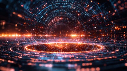 Poster - a vibrant digital vortex of lights and patterns, illustrating a futuristic concept of technology and
