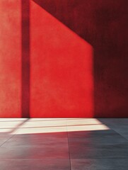 Poster - Red Wall With Sunlight And Shadow Texture
