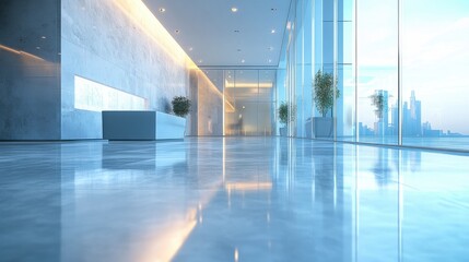 Poster - a modern office interior featuring sleek design elements, large windows, polished floors, and greene