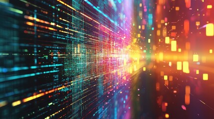 Poster - A vibrant, abstract representation of digital data flow, featuring bright colors and dynamic lines that suggest movement and energy.