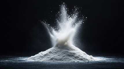 Poster - A dramatic splash of white powder against a dark background, capturing the dynamic movement and texture of the substance.