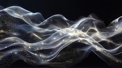 Poster - a mesmerizing abstract design featuring flowing, translucent waves with glowing points, creating a s