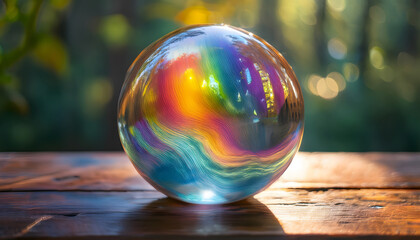 Poster - A reflective globe capturing colorful light effects