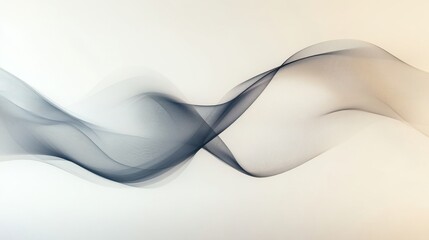 Poster - a flowing abstract design featuring soft, wavy lines in shades of black and gray against a light bac