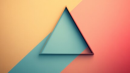 Poster - A minimalist design featuring a triangular frame on a vibrant background of soft colors, showcasing geometric shapes and modern aesthetics.