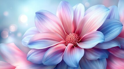 Canvas Print - A vibrant flower in shades of pink and blue with soft, glowing accents on a light-colored background