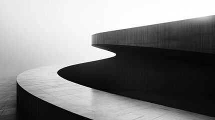 Poster - A minimalist architectural design featuring smooth, curved surfaces and a monochromatic palette, evoking a sense of calm and modernity.