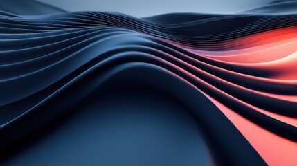 Poster - a dynamic wave pattern with smooth curves, blending shades of blue and red, creating a modern and ab