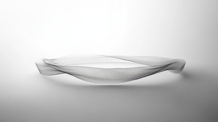 Poster - an abstract, flowing ribbon-like form in soft gray tones, creating a sense of movement and lightness