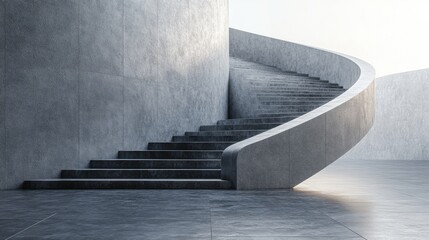 Poster - a sleek, modern staircase winds gracefully upward in a minimalist architectural space, showcasing sm