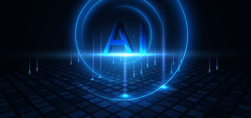 Poster - Abstract technology futuristic glowing blue on dark blue background.
