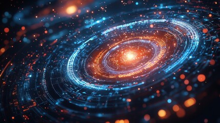 Poster - A mesmerizing cosmic swirl of vibrant colors and glowing particles, depicting a dynamic representation of a galaxy or universe.