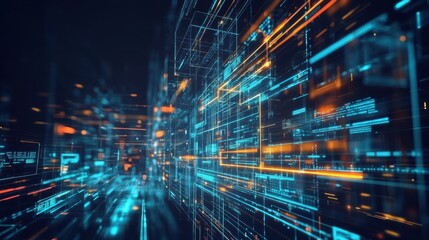 Poster - A vivid digital landscape featuring glowing lines and geometric shapes, illustrating a futuristic, data-driven environment.