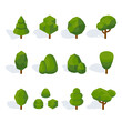 © innni - Isometric tree and bushes. low poly green flat design collection of icons with forest and park green plants of various shapes. vector illustration