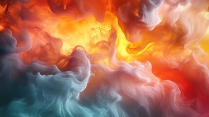 Poster - a vibrant, swirling abstract composition featuring hues of orange, yellow, and blue, evoking a sense