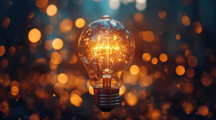 Poster - a glowing light bulb surrounded by shimmering bokeh, creating a warm, magical atmosphere in a softly