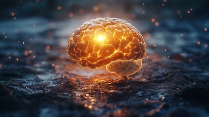 Poster - A glowing brain image symbolizing intelligence, creativity, and inspiration, set against a dark, textured background.