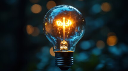 Poster - a glowing light bulb illuminates the surroundings, showcasing its intricate filament against a blurr