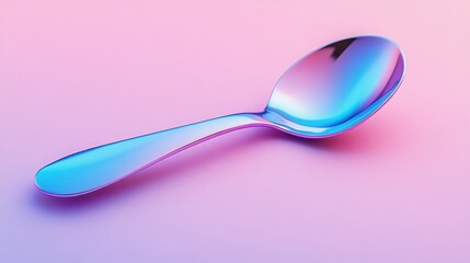 Poster - a shiny, iridescent spoon rests against a soft gradient background, showcasing vibrant colors and a 