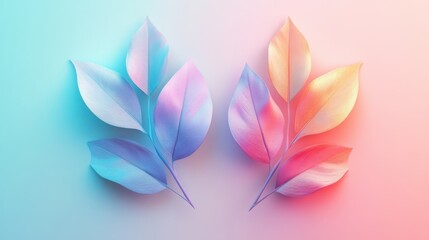 Aufkleber - a vibrant, abstract design featuring colorful leaves arranged symmetrically against a soft gradient 