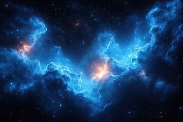 Wall Mural - blue glowing nebula with bright starlight, cosmic dust, and vibrant celestial clouds on a black back