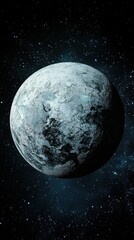 Wall Mural - A celestial body with a rugged, icy surface set against a starry backdrop