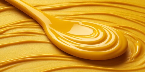 Poster - Golden spoon resting on rippled liquid surface abstract composition