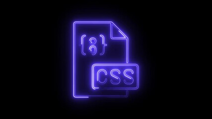 Glowing neon css icon isolated on black background. HD Video motion graphic animation