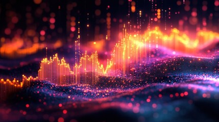 Poster - a vibrant digital visualization depicting colorful waves and peaks, representing sound or data frequ
