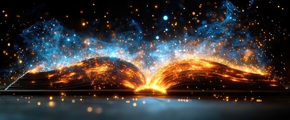 Canvas Print - an open book emits golden light, illuminating the pages