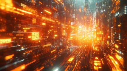 Poster - A vibrant digital landscape featuring glowing data streams and abstract structures, creating a sense of speed and technology.