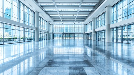 Poster - Elegant Modern Architecture with Polished Floors and Panoramic Windows
