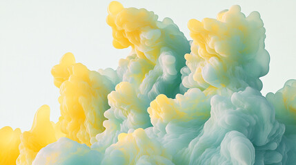 Poster - A yellow and green-blue wave pattern with a high textured image, forming a luminous cascade of liquid sunshine captured, abstract background with swirling smoke effect.