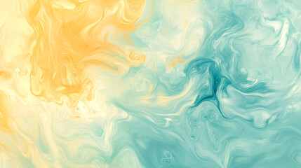 Poster - A yellow and green-blue wave pattern with a high textured image, forming a luminous cascade of liquid sunshine captured, abstract background with swirling smoke effect.