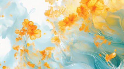 Poster - A yellow and green-blue wave pattern with a high textured image, forming a luminous cascade of liquid sunshine captured, abstract background with swirling smoke effect.