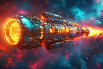 Wall Mural - Futuristic interstellar rocket ship accelerating through vibrant nebula