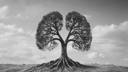 Leinwandbilder - Tree shaped like human lungs symbolizes nature and breath, emphasizing the connection between life and the environment, captured in a peaceful setting
