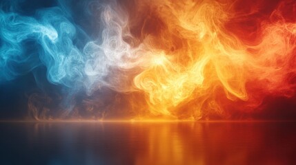 Poster - A vibrant swirl of blue and orange smoke, creating a dramatic contrast against a dark background, evoking a sense of energy and movement.