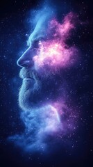 Wall Mural - profile of a man's face composed of colorful nebula clouds and space. surreal portrait art