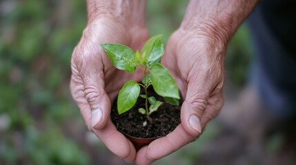 Aufkleber - Hands nurture a tiny tree symbolizing growth and care in a clean, nature-filled environment