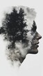 © Crafted - Double exposure portrait of a person and trees, black and white image