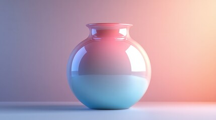 Poster - a smooth, glossy vase transitions from pink to blue, illuminated softly, showcasing a modern design 