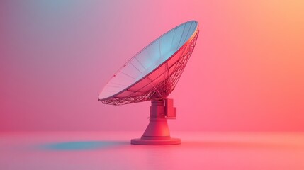 Poster - A futuristic satellite dish illuminated with vibrant pink and blue lights, set against a smooth, reflective surface.