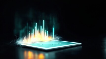 Poster - A digital tablet displays vibrant data visualizations, illustrating growth and analytics through colorful graphs against a dark backdrop.