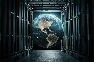 Poster - A glowing globe illuminates a dark space, suggesting exploration and discovery within a structured environment.