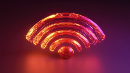 Poster - A glowing, stylized Wi-Fi symbol made of transparent material, illuminated with vibrant colors against a dark background.
