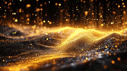 Poster - Shimmering golden particles create a mesmerizing, fluid landscape, capturing the elegance and beauty of light and texture.