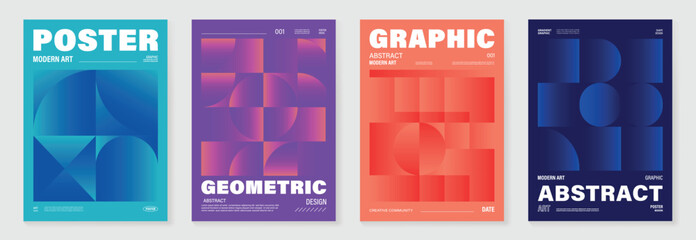 Aufkleber - Modern gradient poster background vector set.Cover template with vibrant perspective geometric prism shapes in motion. Ideal design for social media, cover, banner, flyer.